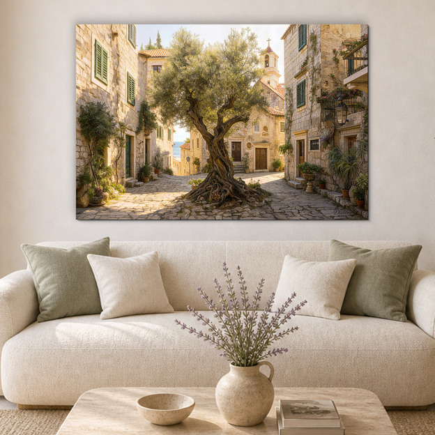 Vintage wooden picture - Courtyard of the old town