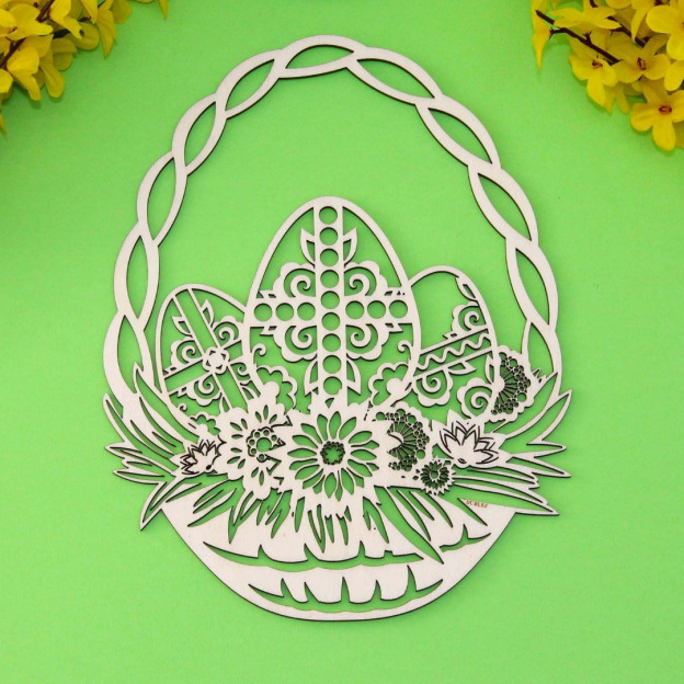 Wooden Basket with Easter Eggs