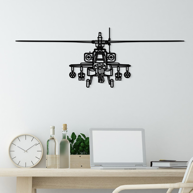 Wooden picture - Military helicopter Apache