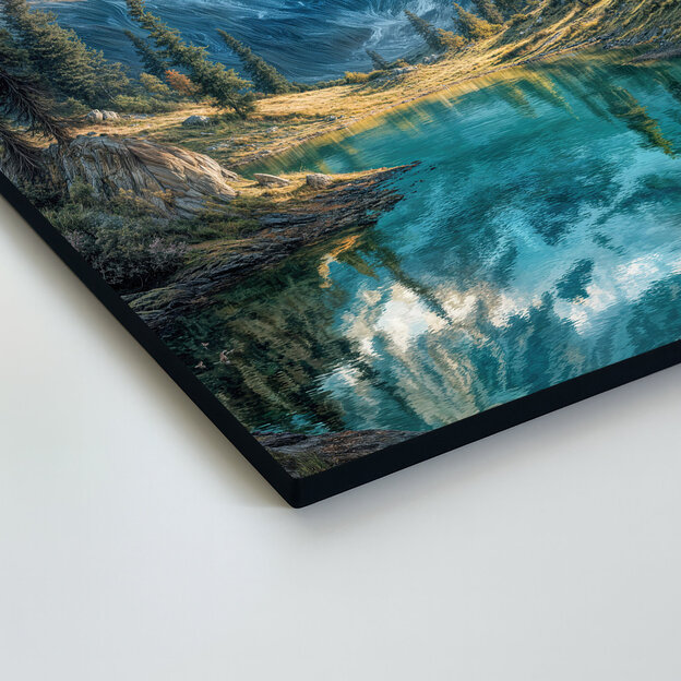 Modern természetkép - Hegyek, erdő és tó