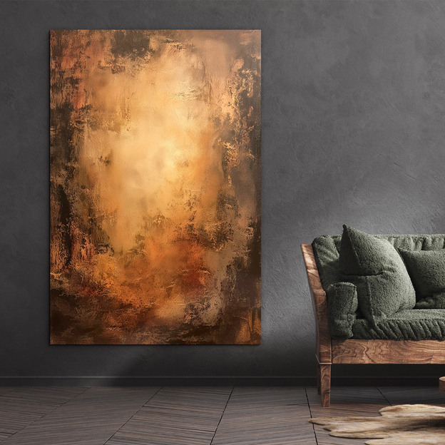 Zlatý abstraktný obraz na dreve - Oxidus
