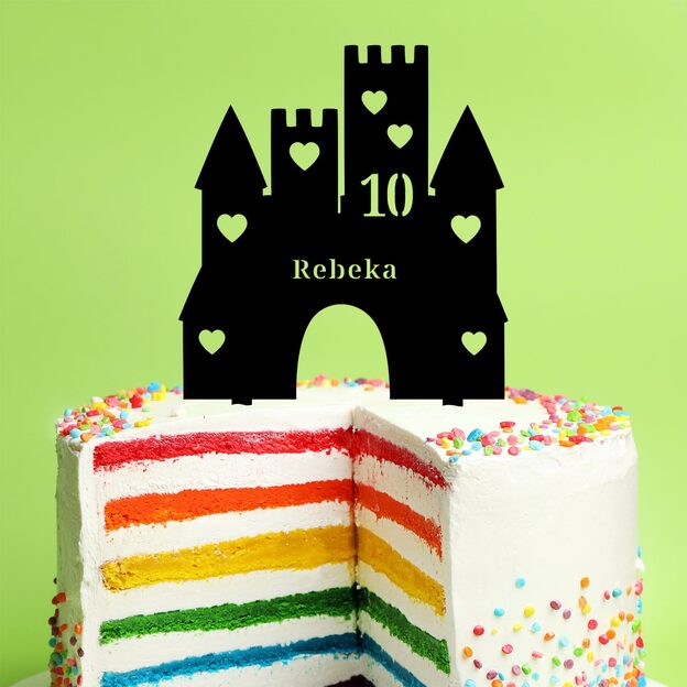 Drevený zápich do torty s menom a vekom - Hrad pre dievča