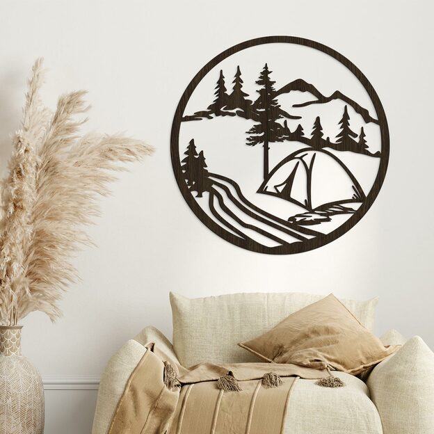 Cut-out Wooden Wall Art - Tent in the Forest
