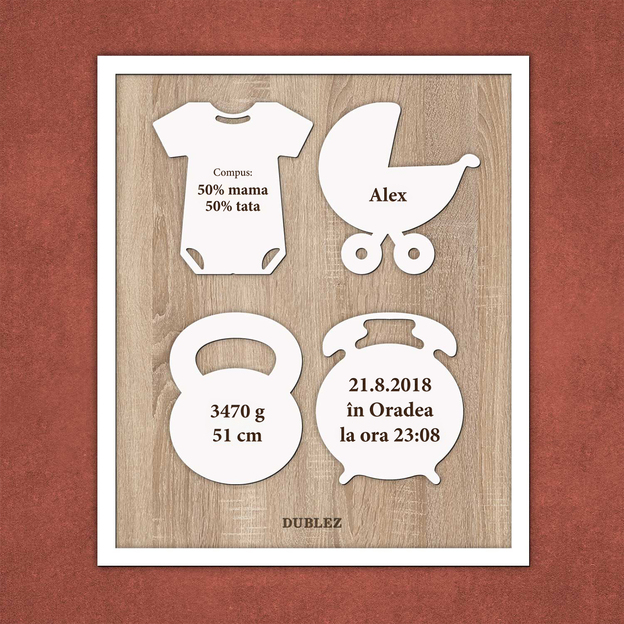 Tăbliță din lemn pentru nou-născut 