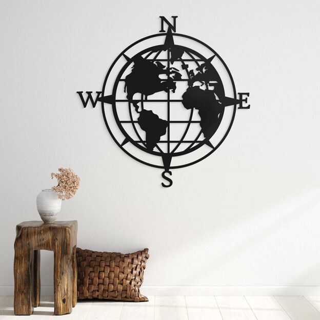 World Map in Compass Wall Art