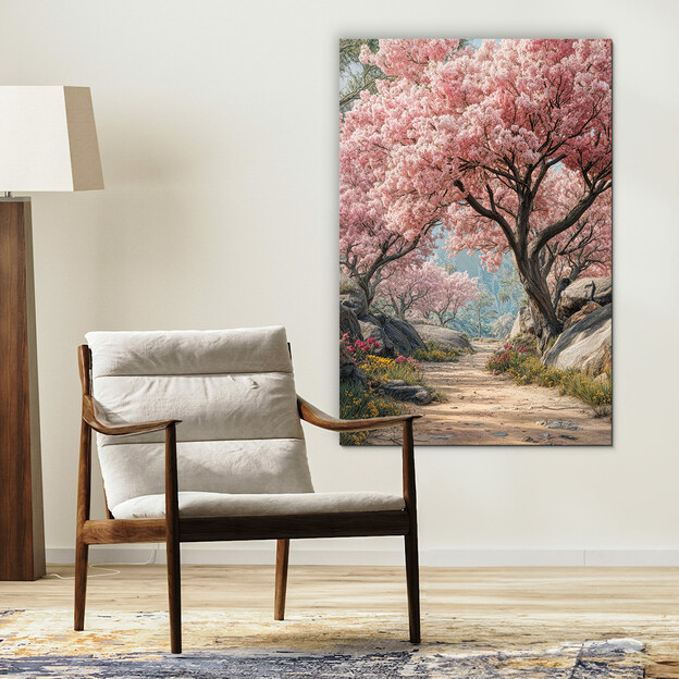 Picture on wood - A walk in the pink forest