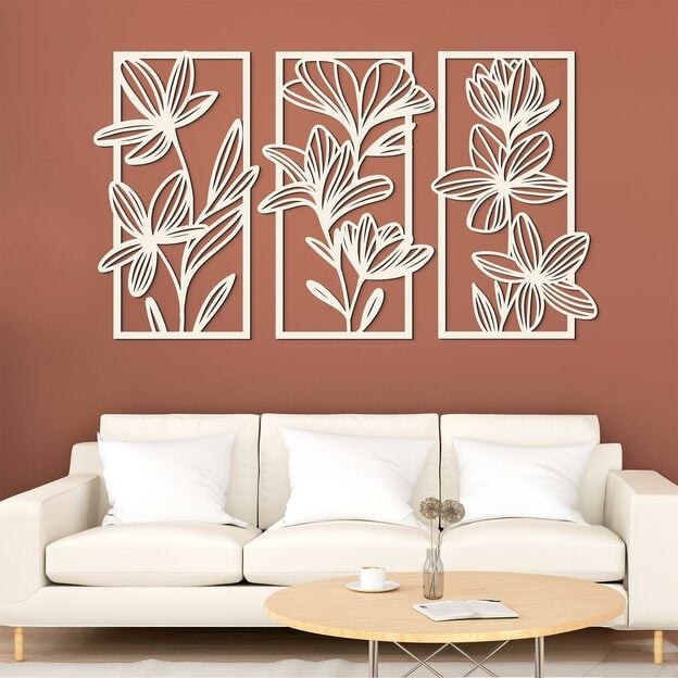 Wooden Multi-Part Wall Art - Blooming Flowers