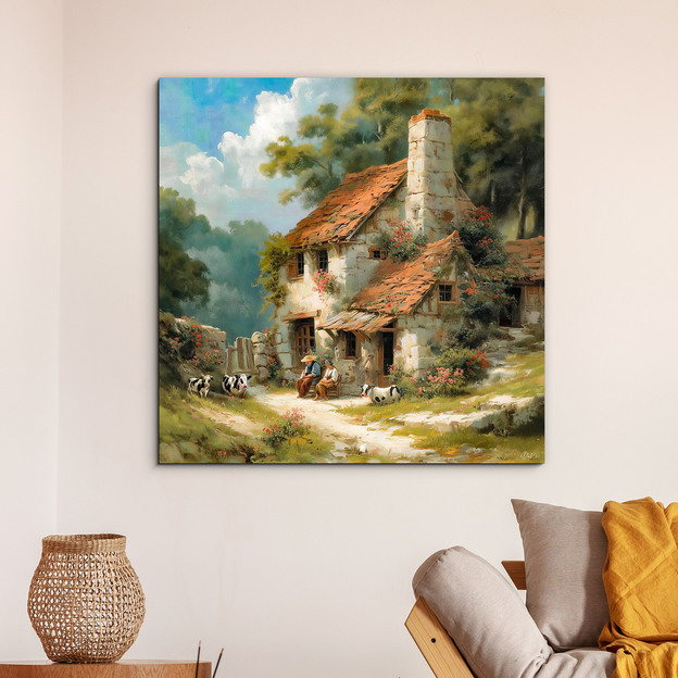 Wooden picture of a country house - Peace in the countryside