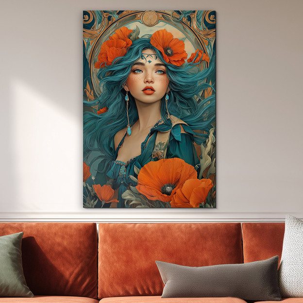 Drevený obraz na stenu - Žena v makoch