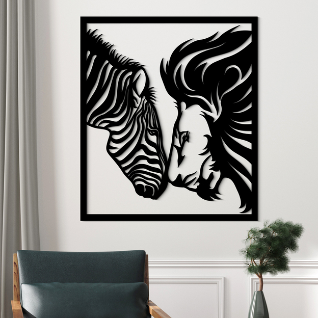 Wooden Wall Art - Lion and Zebra