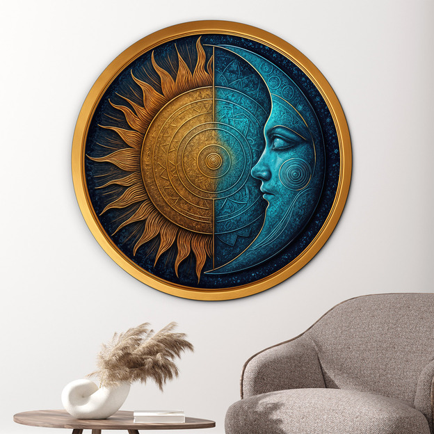 Wooden picture - Sun and Moon