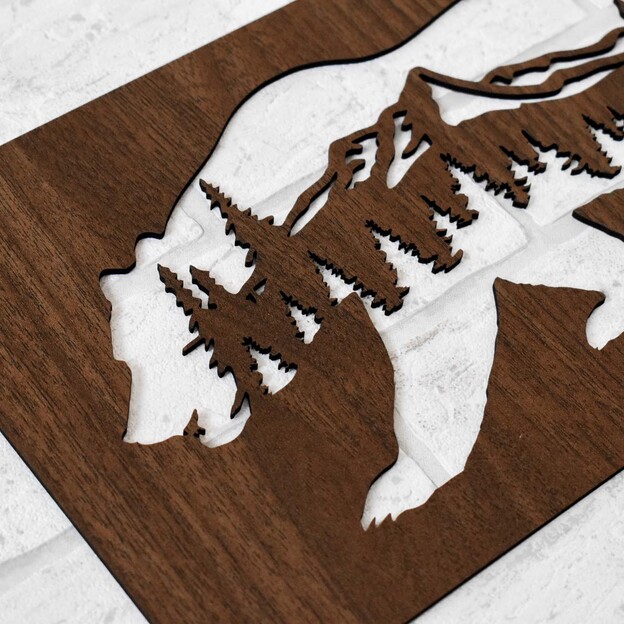 Wooden Wall Art - Bear &amp; Mountains