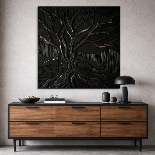 Čierny industriálny obraz - Strom Arora