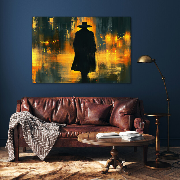 Wooden picture for interior - Man in the night city