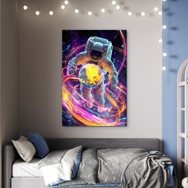 Drevený obraz - Astronaut v galaxii