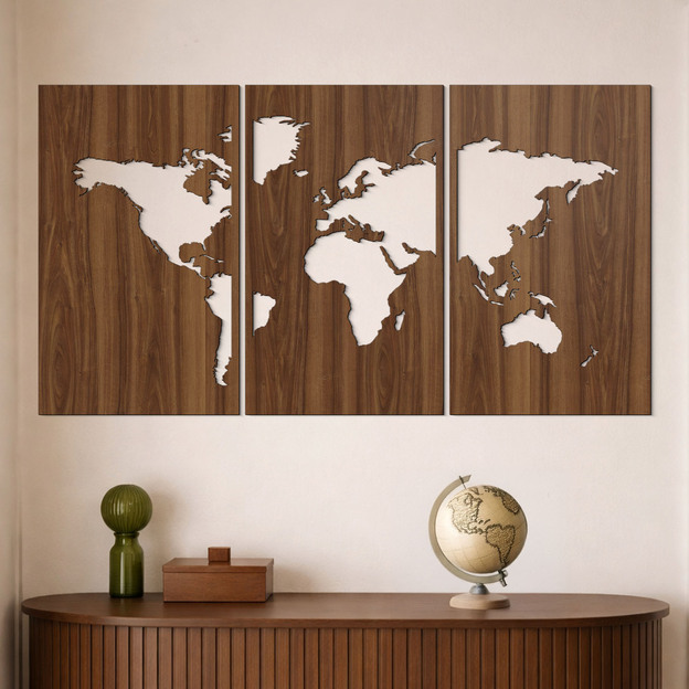 Dřevěná samolepka na zeď - Mapa světa