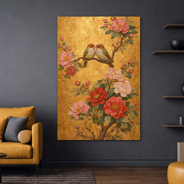 Arany kép madarakkal a folyosóra