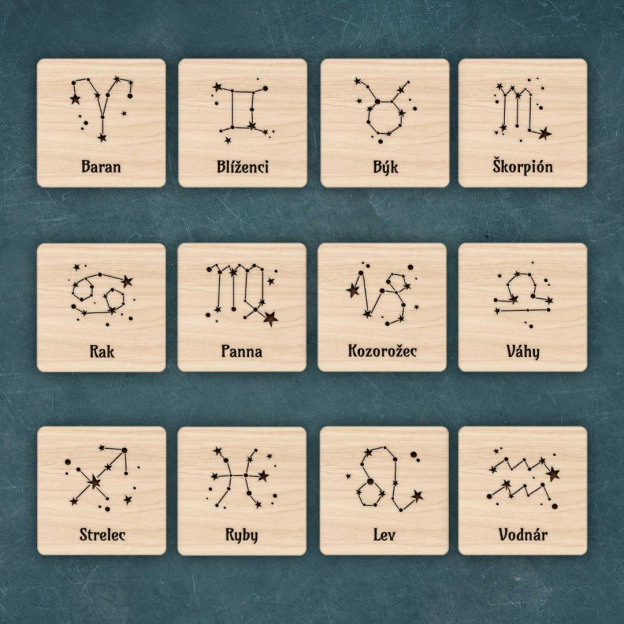 Set podpivníkov 12 ks: Súhvezdia zverokruhu + stojan zdarma