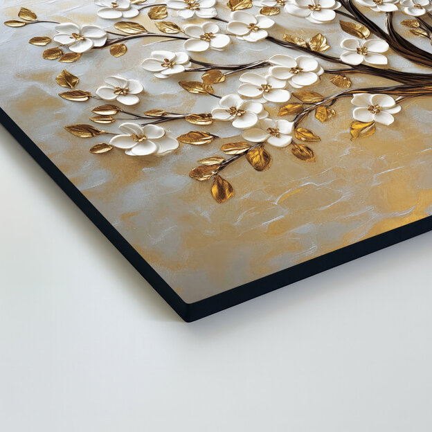 Tablou cu flori albe din lemn