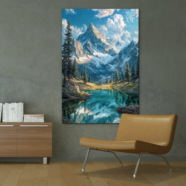 Modern image of nature - Mountains, forest, and lake