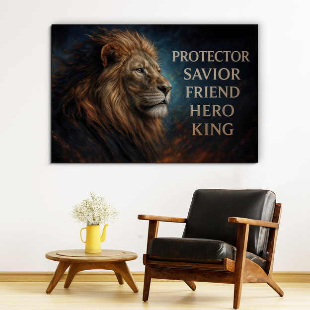 Wooden picture - Lion - Protector, Savior, Friend, Hero, King