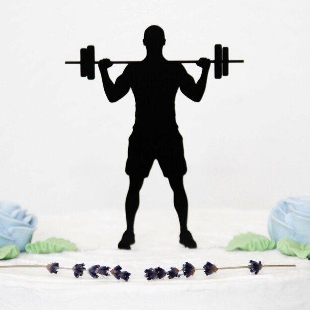 Drevený zápich na tortu s menom - Fitness kulturista chlap