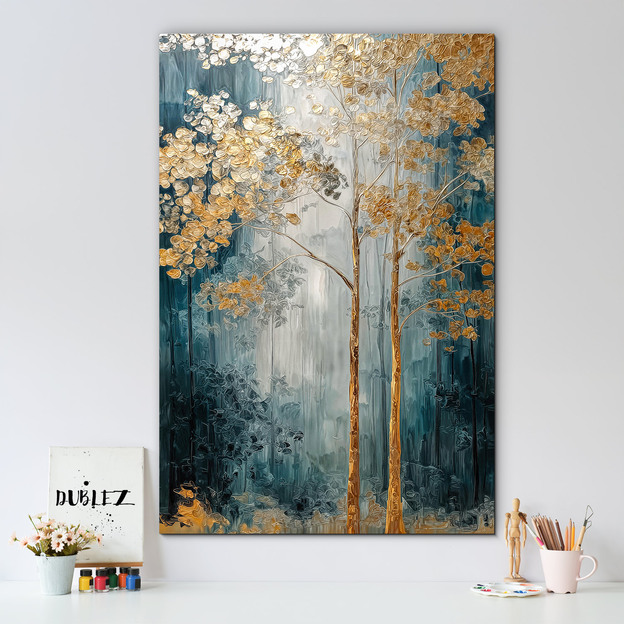 Wooden picture - Painted golden trees