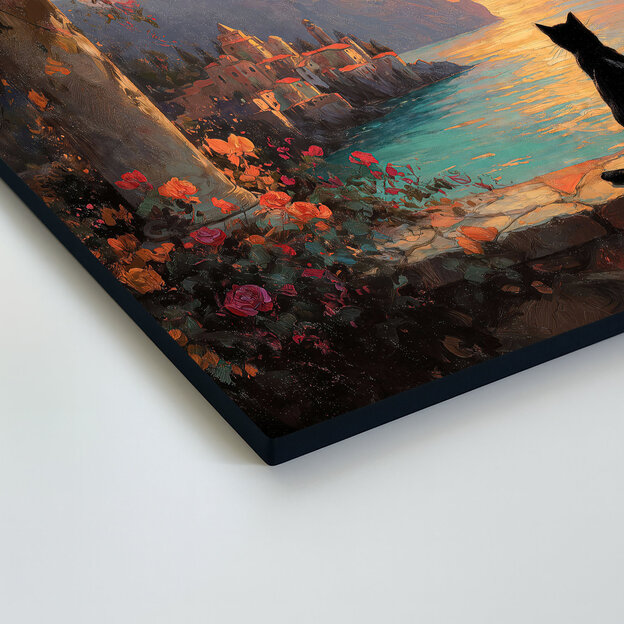 Štýlový obraz na dreve - Mačka pri mori