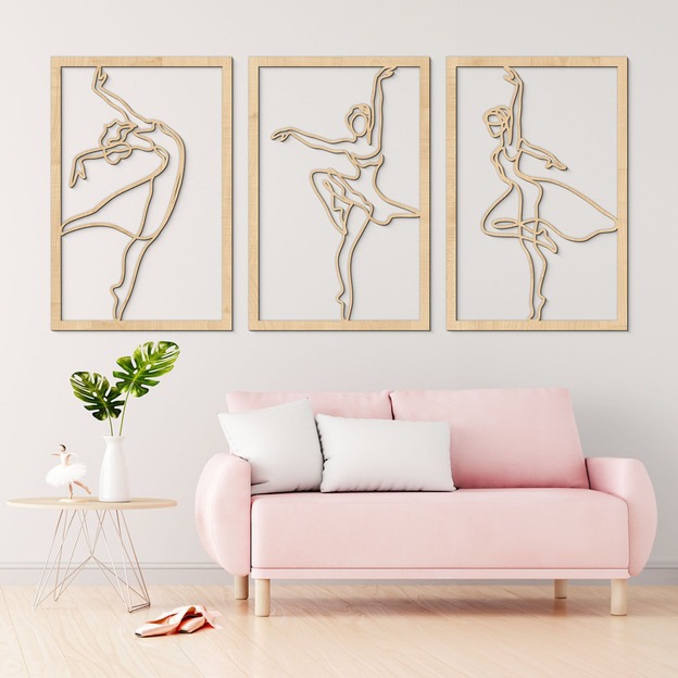 3-Piece Wooden Wall Art - Ballerinas