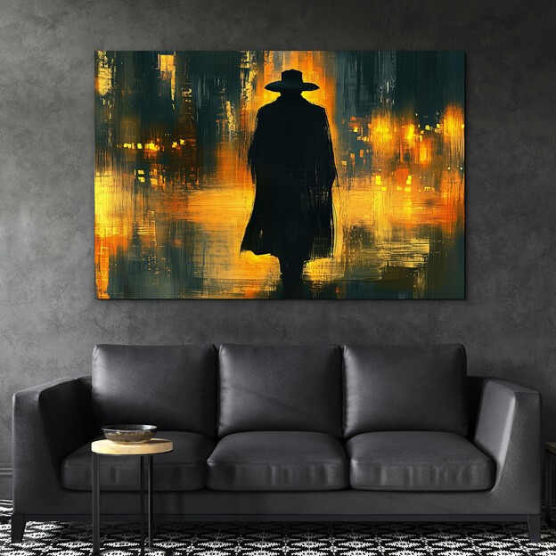 Wooden picture for interior - Man in the night city