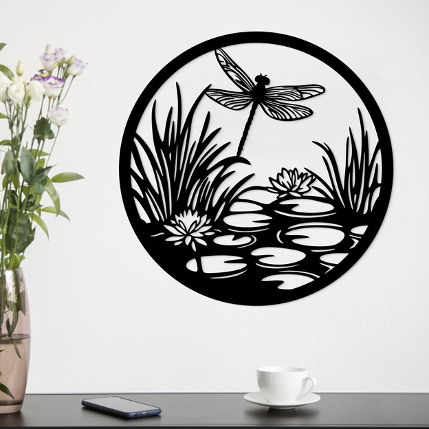 Fa kép - Szitakötő tavirózsákkal 