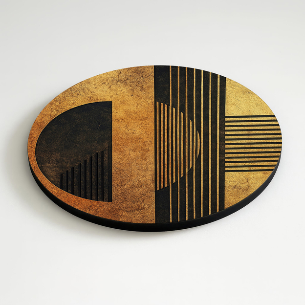 Tablou rotund din lemn - Geometrie aurie