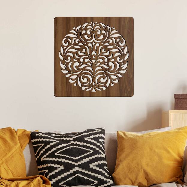 Wooden Mandala on the Wall - Peace