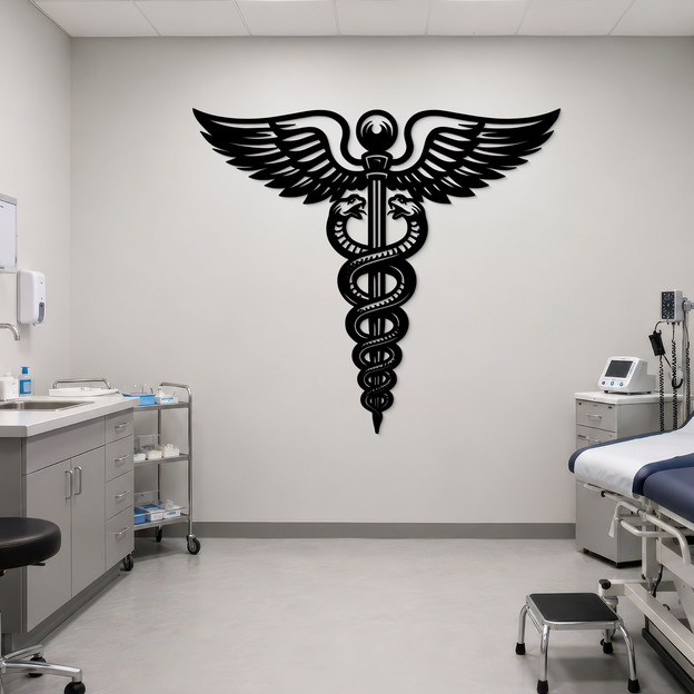 Drevený obraz do ambulancie - Caduceus
