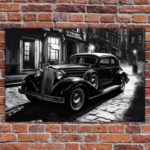 Black And White Wall Art - Retro Car