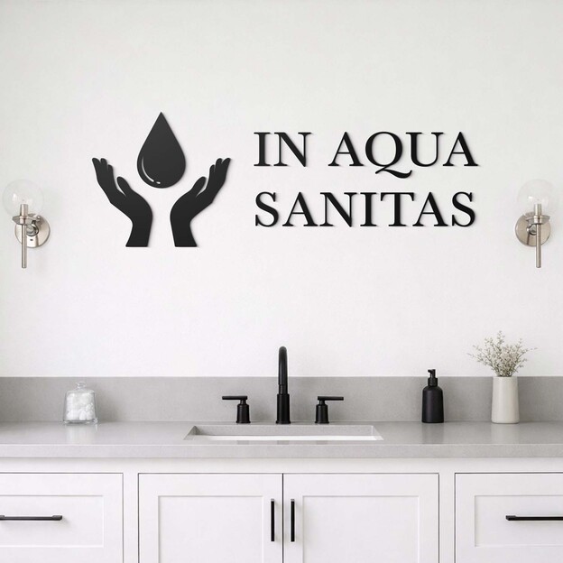Wooden wall quote - In aqua sanitas