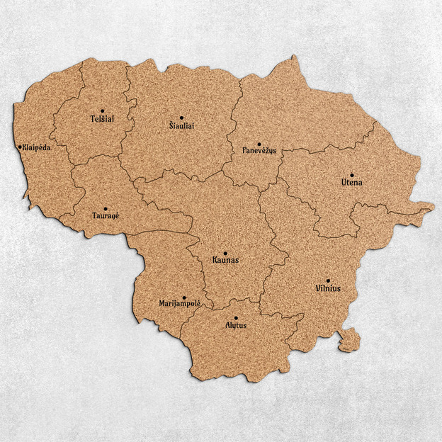 Cork map on the wall - Lithuania