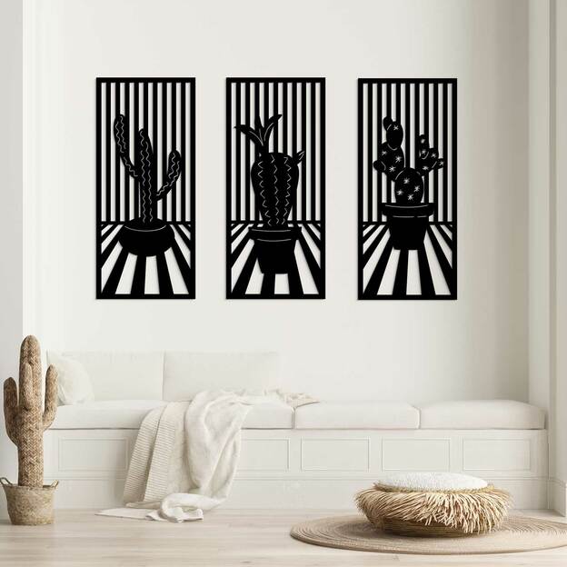 3 Piece Wooden Wall Art - Cacti