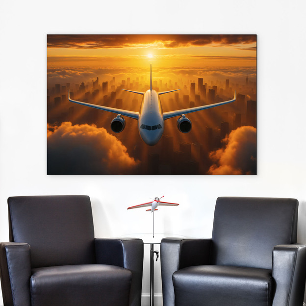 Fa falikép – Repülőgép naplementében
