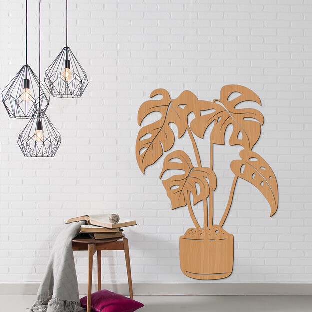 Tablou din lemn - Floare de Monstera în ghiveci
