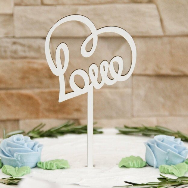 Svadobný zápich do torty - ozdobné srdiečko s nápisom Love 
