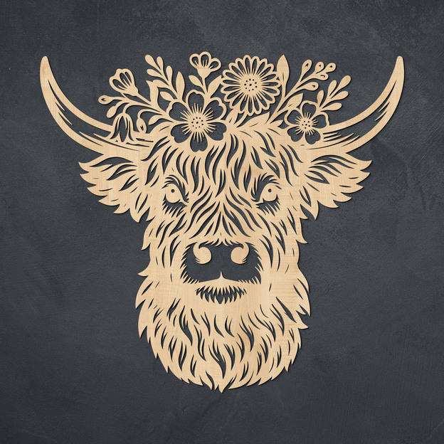 Tablou din lemn - Văcuță cu element floral