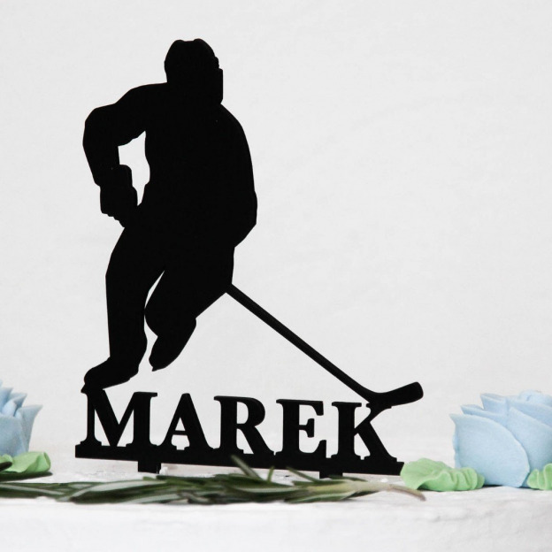 Drevený zápich na tortu s menom - Hokejista