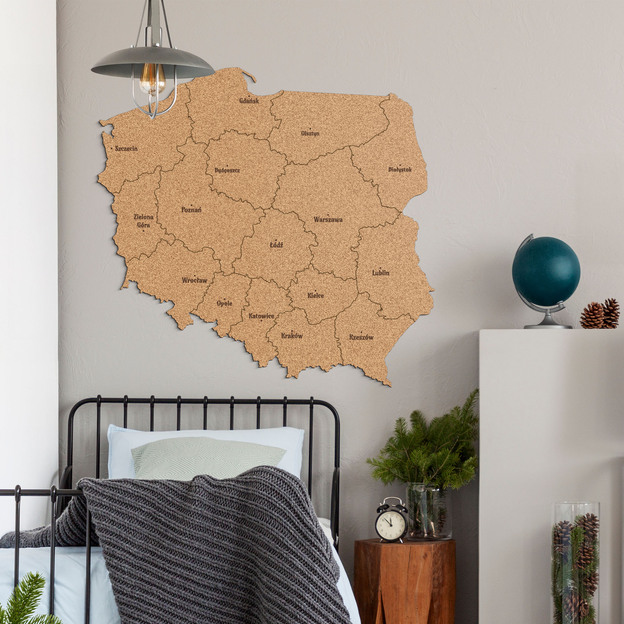 Korková mapa Polska s okresy a městy