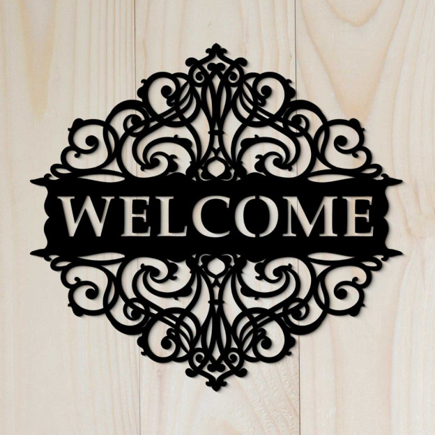 Wooden Door Sign with the Inscription Welcome