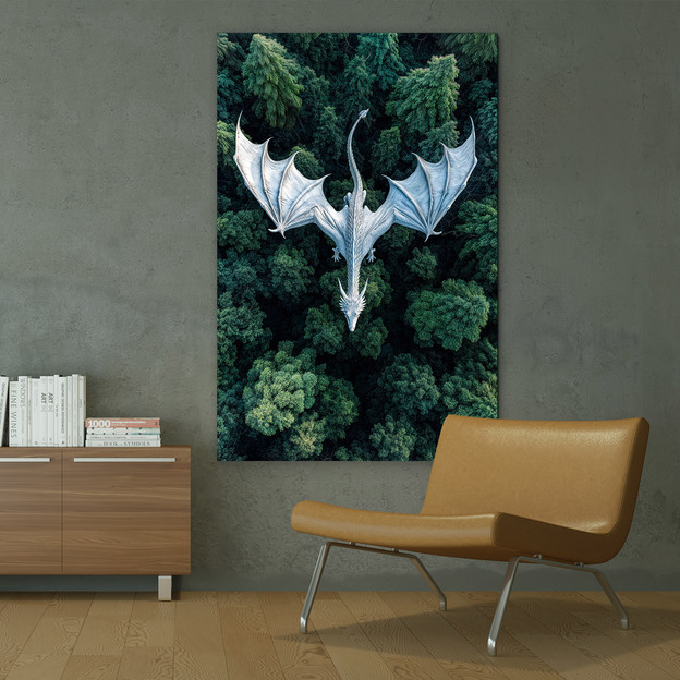 Colorful painting on wood - White dragon