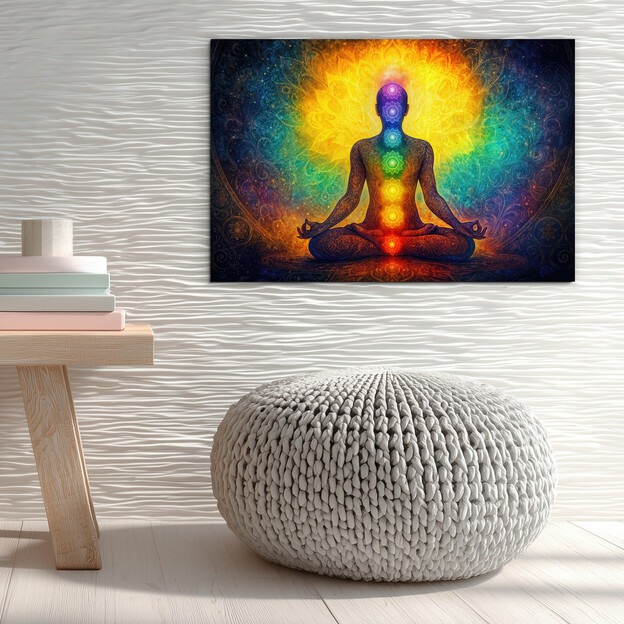 Fából készült meditációs kép - Jóga és csakrák