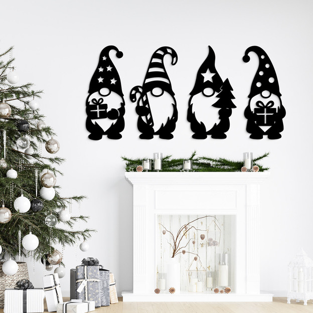 Lézervágott karácsonyi manók - 4 dekorációs készlet