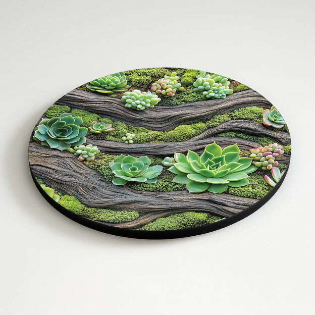 Tablou rotund din lemn - Suculente