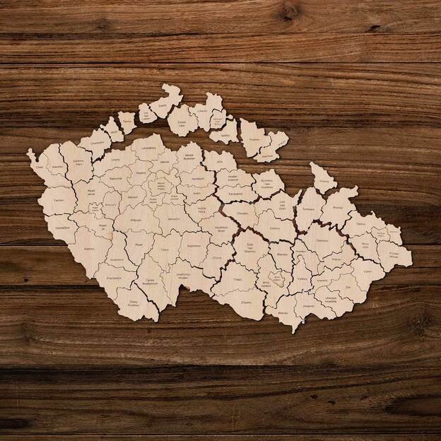Drevené PUZZLE - Mapa okresov Česka